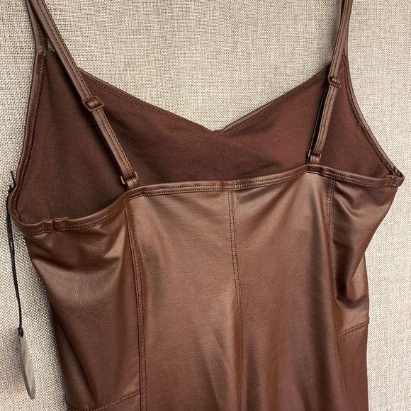 AERIE Faux Lather Tank Top Style Jumpsuit Bodysuit — SMALL — Brown - Picture 6 of 8